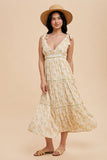 TIERED TIE STRAP MIDI DRESS: GOLDEN POPPY / M