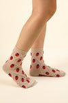 SC10040C-Strawberry Printed Textured Crew Socks: BEIGE / OS/5