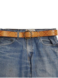 Vintage Hand Painted Tooled Belt w. round buckle: Tan / S/M