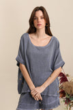 Blouse in 50% linen and 50% cotton REF. 4649: White