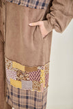 Mineral Washed Boho Plaid Patched Long Fall Jacket HT6861: Chocolate / S-M-L / 2-2-2