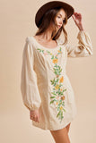 COTTON EMBROIDERED MINI DRESS: CEDAR / S