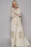 Round neck long sleeve elongated crochet top: NATURAL / Os