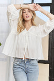 CET3887 - SOLID LONG SLEEVES TOP WITH EYELET: Beige / S-M-L(2-2-2)