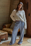 W1919 | Knit Sweater Pullover Top With Contrast Hems Detail: Ivory Grey / L