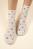 SC10038C-Floral Printed Textures Crew Socks: CREAM / OS/5