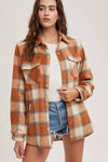 BUTTON DEOWN FLANNEL SHACKET WITH POCKETS: Brown / M