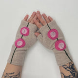 Fingerless Cashmere Gloves-Double Blooming Rose: Gold on Cream / One Size Fits Most