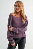 Raw Edge Waffle Knit Boatneck Pullover: DARK PLUM / S:M:L (2:2:2)
