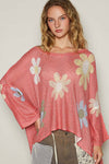 V-neck colorful flower print light weight sweater SALE: IVORY / S