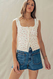 Ribbed Cotton Button-Front Picot Trim Tank: White / S-2/M-2/L-2