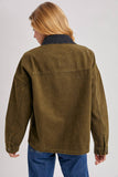 RELAXED BUTTON DOWN BARN JACKET: OLIVE / M