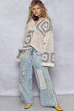 Stud Detail Woven Denim Pants: TEAL PLAID / M