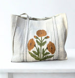 Block Print Quilted Bag ~ Brown Poppy