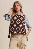 Crochet Granny Square Tassel Tie Vest LSW1006: Ecru / M