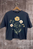 Flower Graphic Crop Tee: BLACK / LARGE-2