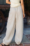 STRIPE SOFT WASH LINEN BLENDED PANTS: Taupe/Natural / S-M-L(2-2-2)