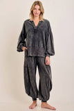 Zen Mineral Washed Ribbed  Baggy Lounge Balloon Pants HP7610: HotCocoa / S-M-L / 2-2-2