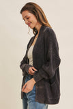 MINERAL-WASHED OPEN FRONT COTTON SWEATER CARDIGAN: WASHED NAVY / M