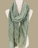 JC021037 Soft Crinkle Gauze Scarf – Boho Lightweight Shawl, Vintage Washed Wrap with Raw Fringe Edges: Green