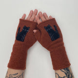 Fingerless Cashmere Gloves-Cat: Black on Rust / One Size Fits Most