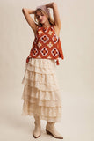 Crochet Granny Square Tassel Tie Vest LSW1006: Ecru / S