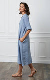 Long dress in 100% linen REF.7161: Wasabi / Unique