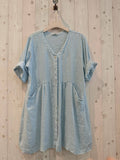 REF 25906 WIDE LINEN DRESS 100%: KHAKI
