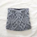 HIRA Cable Handknit Wool Lined Neckwarmer Scarf: Dark Grey