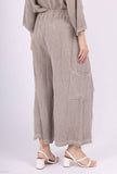 Mid-Length Linen Pants 20570: Black