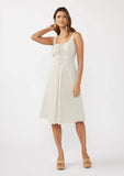Round Neck Button-Down Corset Midi Dress: Ivory/Grey / L