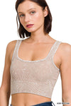 "...._ Square neck Washed Seamless Rib Bralette w/ Removab: DKGREEN-157910 / S/M