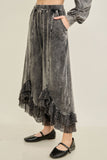 Mineral Washed Lace Ruffles Cropped Pants HP6931: Natural / S-M-L / 2-2-2