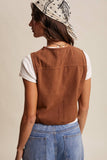 Colored Denim Tie-Front Vest LVT018: Mocha / L
