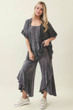 Mineral Washed Wavy Ruffle Cropped Pants HP7051: MossGreen / S-M-L / 2-2-2