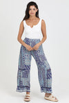 25T24-FR25 LACE INSERT RUFFLE DETAIL PRINTED WIDE LEG PANTS: M