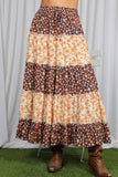 Patchwork Floral Print Bohemian-Inspired Maxi Skirt VS83041B: Orange / S