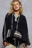 Long sleeve double gauze embroidery shirring woven top: NATURAL / M