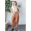 WASHED PLEAT DETAIL COTTON LINEN PANTS: BRICK / S-M-L-XL(2-2-2-2)