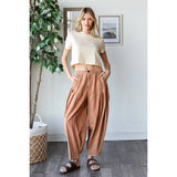 WASHED PLEAT DETAIL COTTON LINEN PANTS: BRICK / S-M-L-XL(2-2-2-2)