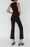 BUTTON FRONT WASHED BLUE JUMPSUIT / SR0935J: Black / M