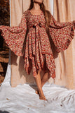 Hippie Bohemian Fairy Dress, Elastic Fairy Skirt: Orange/Cream / Lyla / Sleeveless Dress Only / PLUS