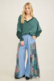 Mineral Washed Boho Patch Tiered wide pants HP6619: Natural / S-M-L / 2-2-2