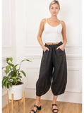 75096 solid linen balloon pants with elasticated waist: CELADON