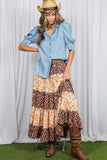 Patchwork Floral Print Bohemian-Inspired Maxi Skirt VS83041B: Orange / L