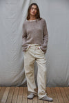 W1919 | Knit Sweater Pullover Top With Contrast Hems Detail: Ivory Grey / M