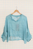 Linen top v-neck 23100 100% linen: Taupe