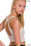 ,.._ SI-25407 Washed Seamless rib snap button crop tank w/ cut-ou: MOCHA-160832 / L/XL
