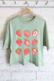 STRAWBERRIES GRAPHIC LONG CROP TOP : Dusty mint