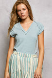 Vintage Wash V Neck Cotton Slim Fit Tee Top: HERB / M